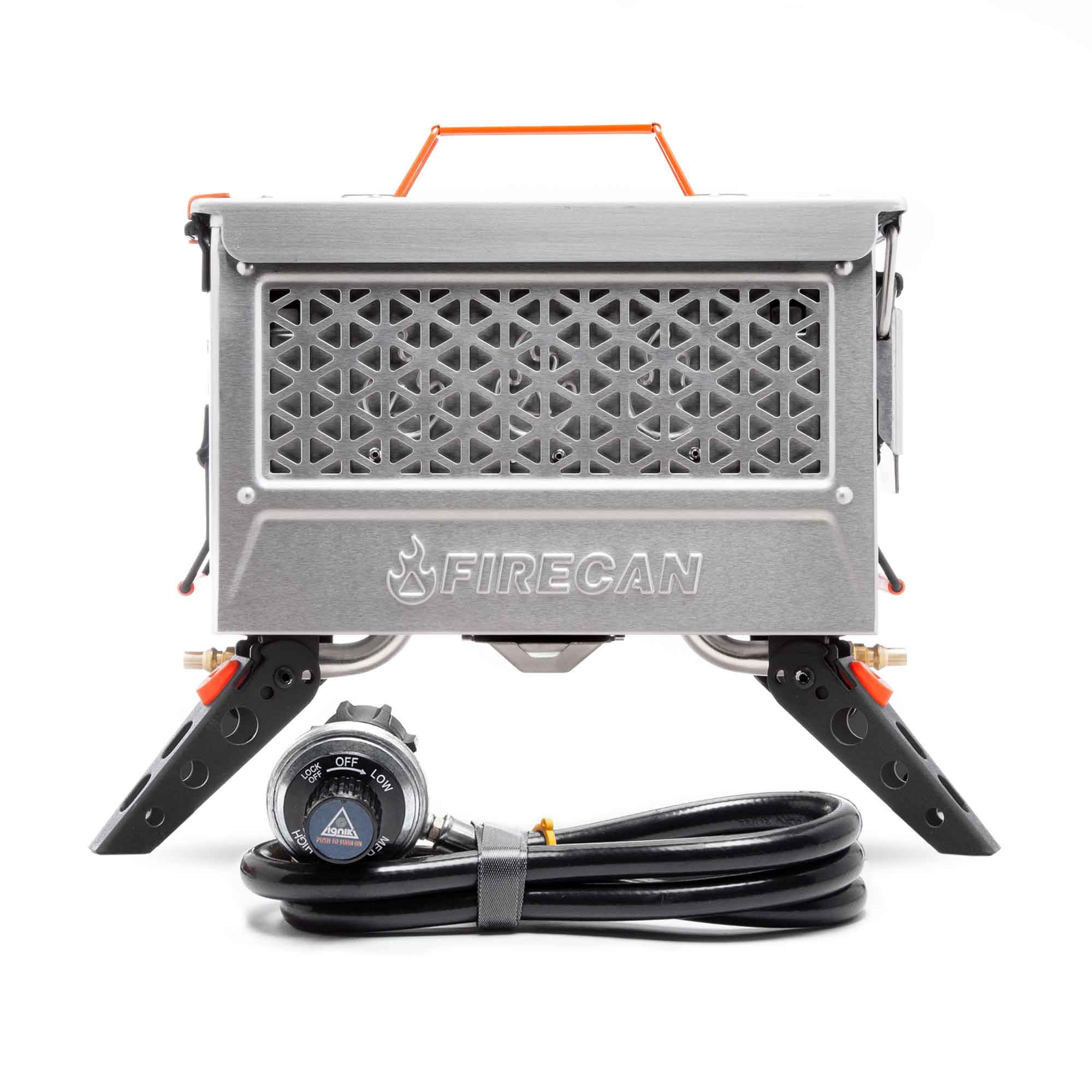 Ignik FireCan Deluxe stainless-steel portable propane fire pit.