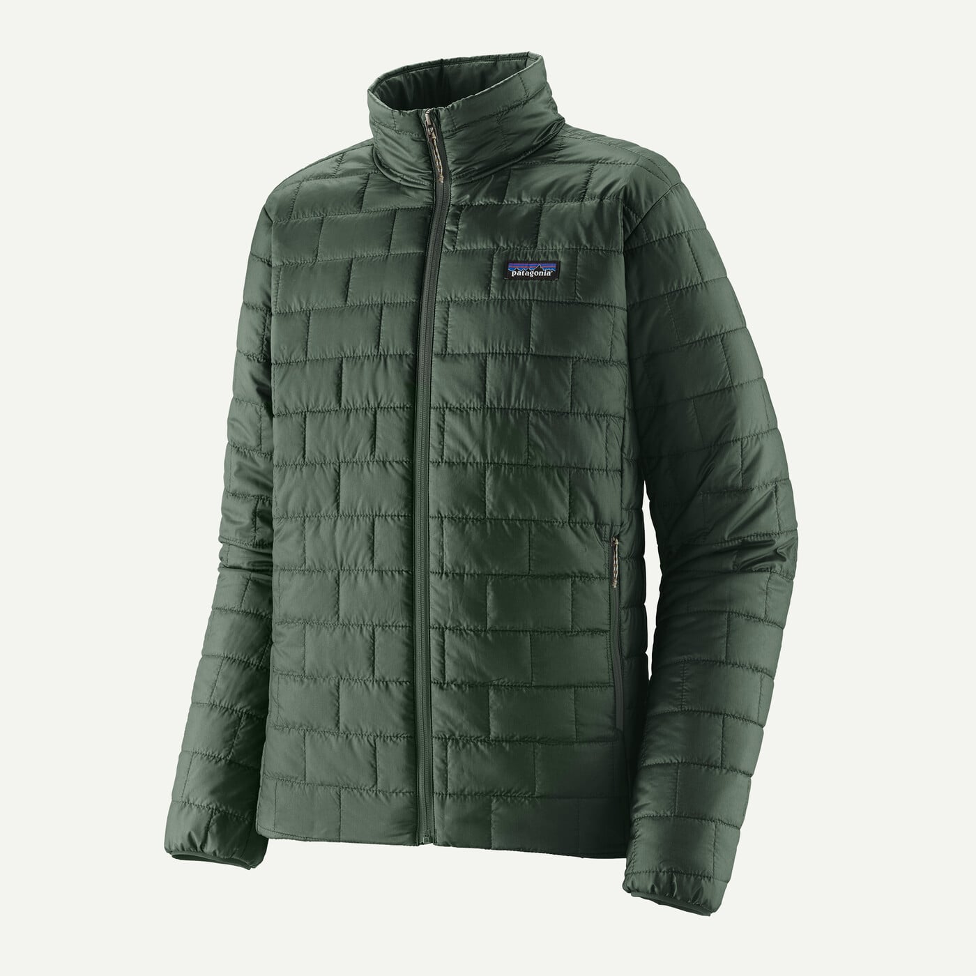 Patagonia men's Nano Puff Jacket in Treeline Green, front view.